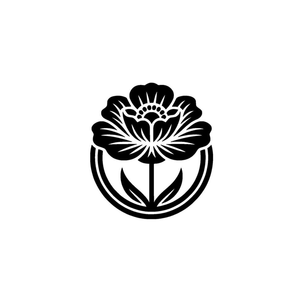 Elegant Black Floral Emblem, Japanese Style, Minimalist vector
