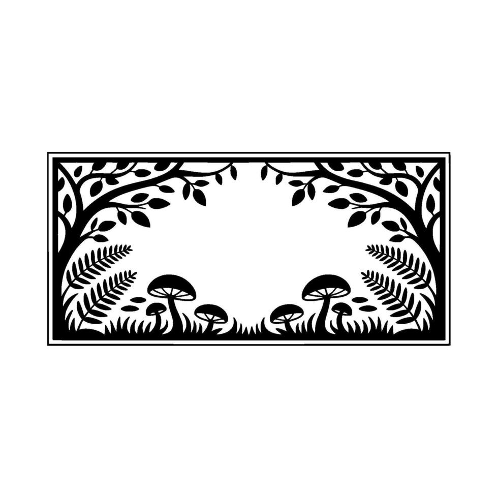 Stylized Forest Frame, Black White Silhouette vector