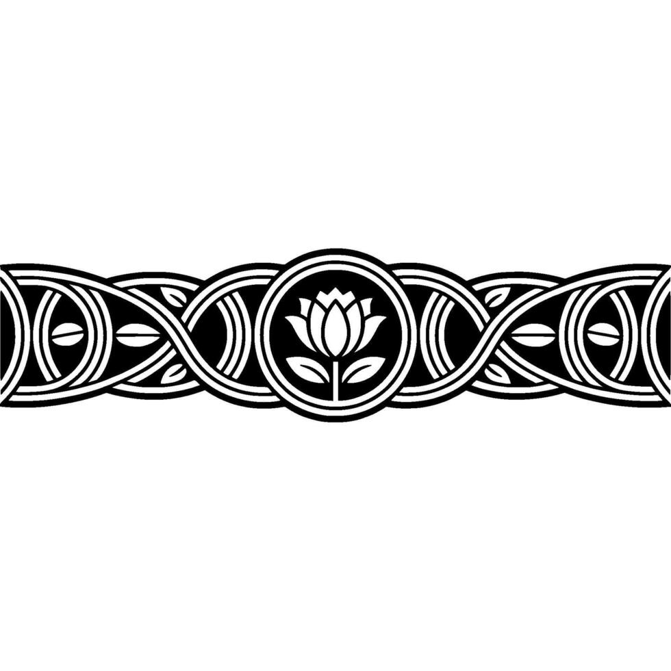 Intricate Celtic Border with Lotus Blossom Ornamentation vector