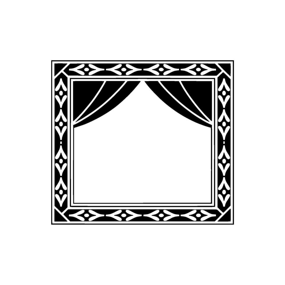 Art Deco Window Frame, Elegant Curtain, Geometric vector