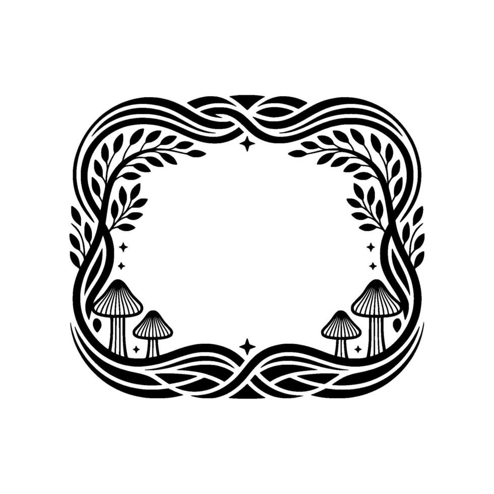 Intricate Forest Frame, Mystical Mushroom Border vector