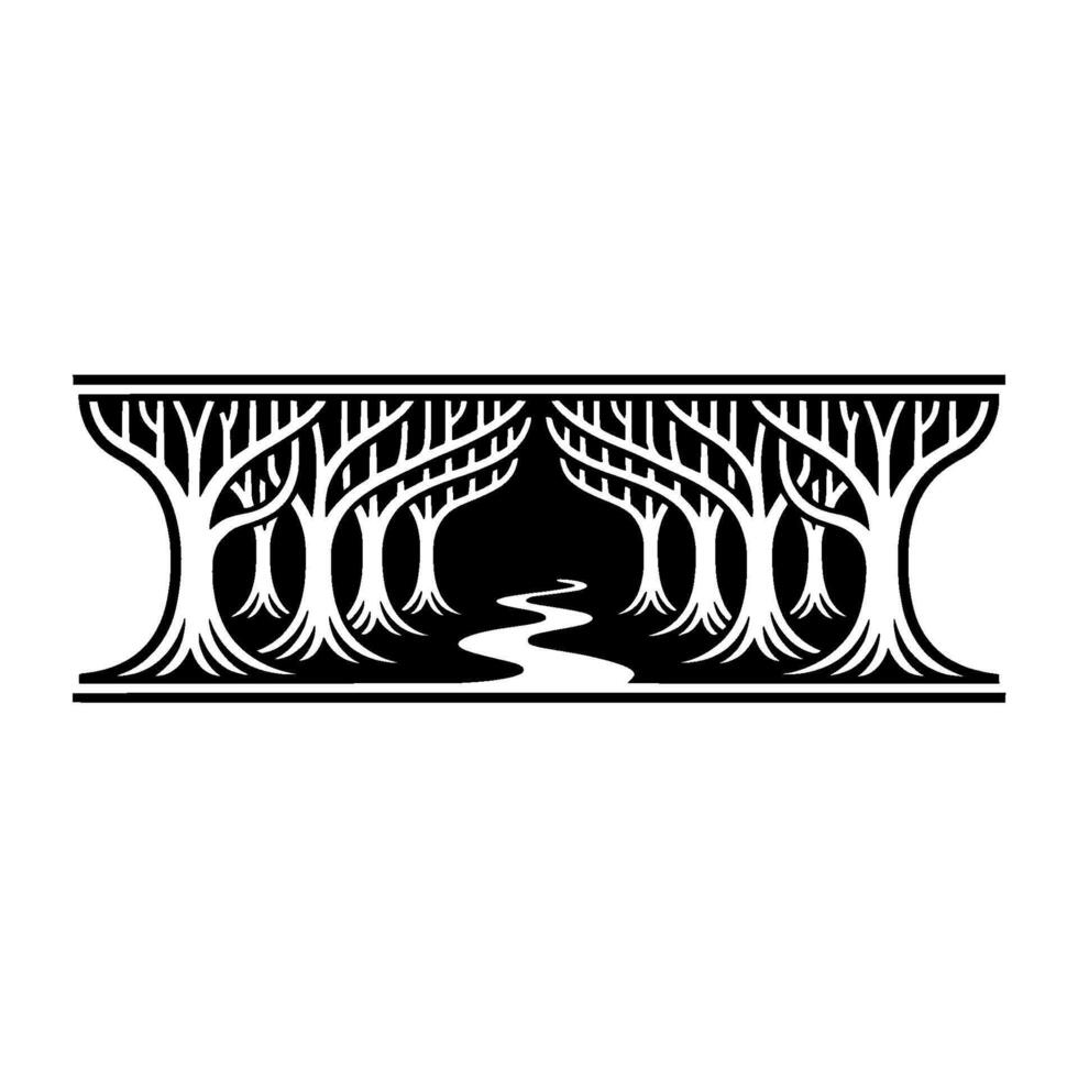 Stylized Forest Border, Tranquil Woodland Emblem vector