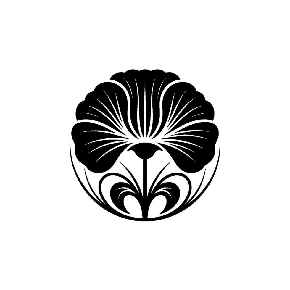 Elegant Black Floral Emblem, Minimalist - Decorative, Circular vector