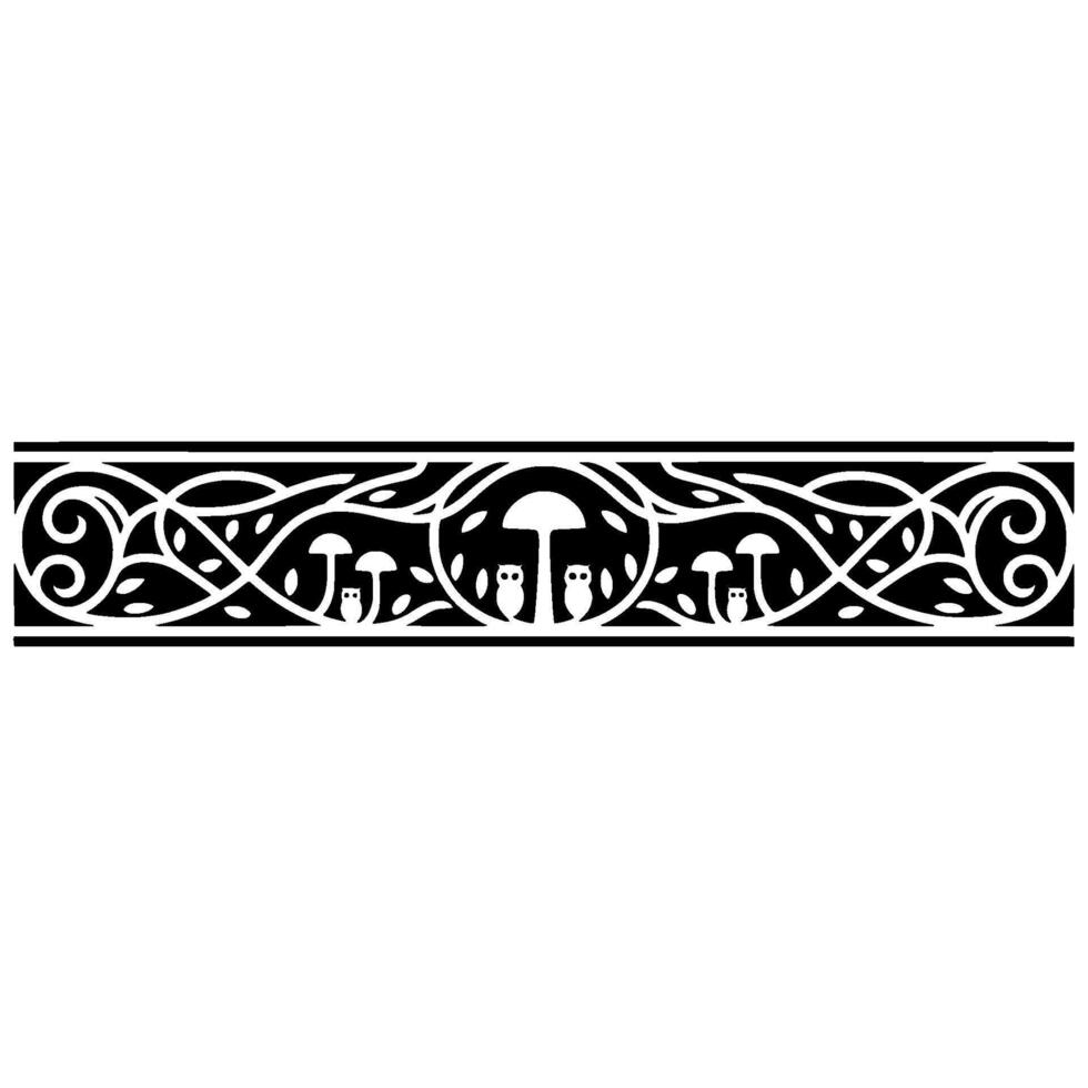 Whimsical Forest Border Owls Mushrooms in Elegant vector