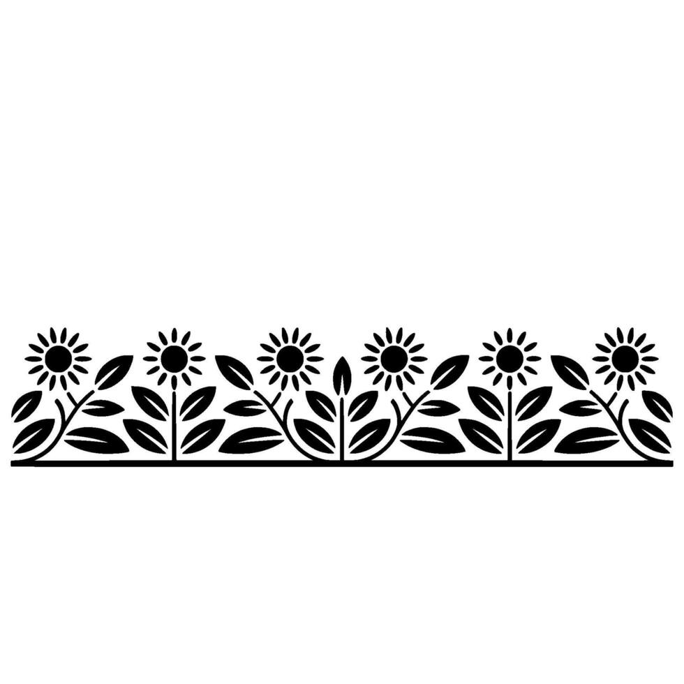 Stylized Sunflower Border, Vintage Floral - Scandinavian vector