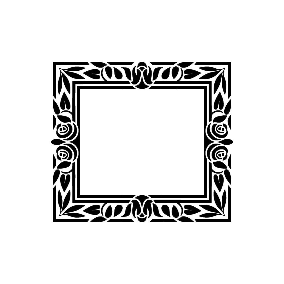Intricate Black Floral Square Frame, Vintage Elegance vector