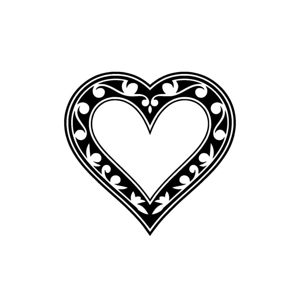 Intricate Black Heart Ornament, Vintage Floral vector