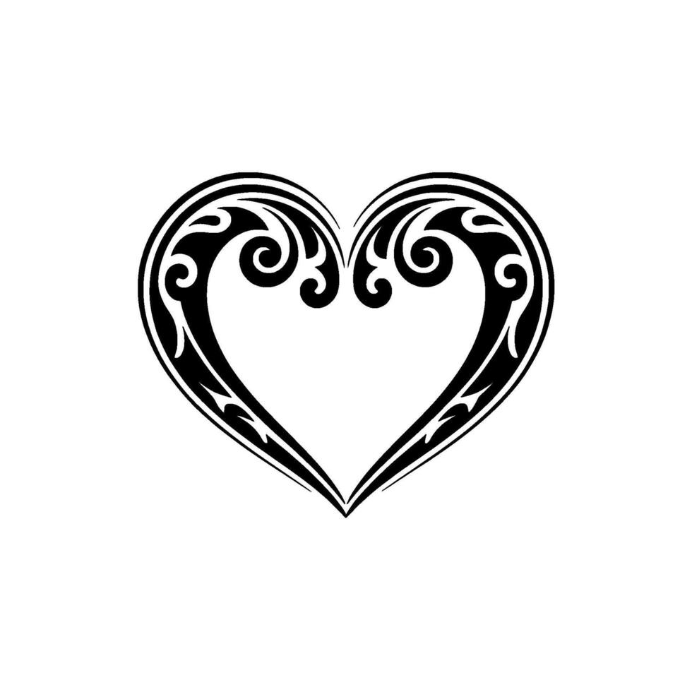 Tribal Heart Ornament, Intricate Black - Decorative vector