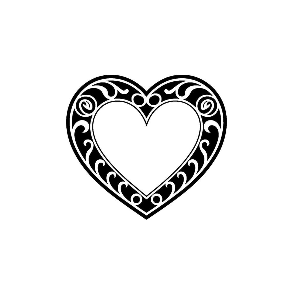 Intricate Tribal Heart Ornament, Elegant Black - Pattern vector