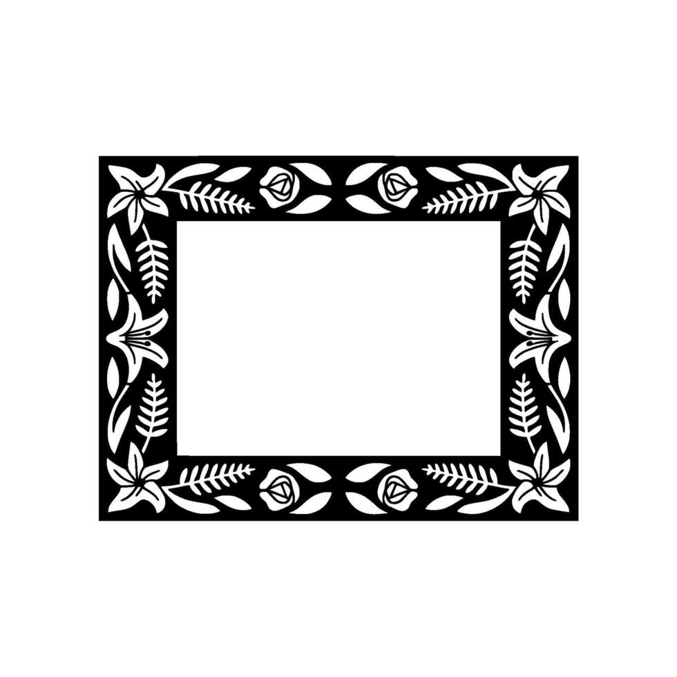 Intricate Floral Frame, Stylized Black White vector