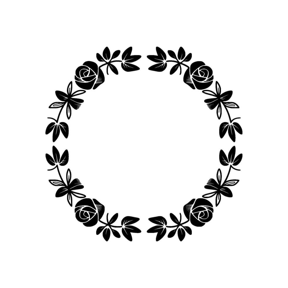 Elegant Black Rose Wreath, Minimalist Floral vector