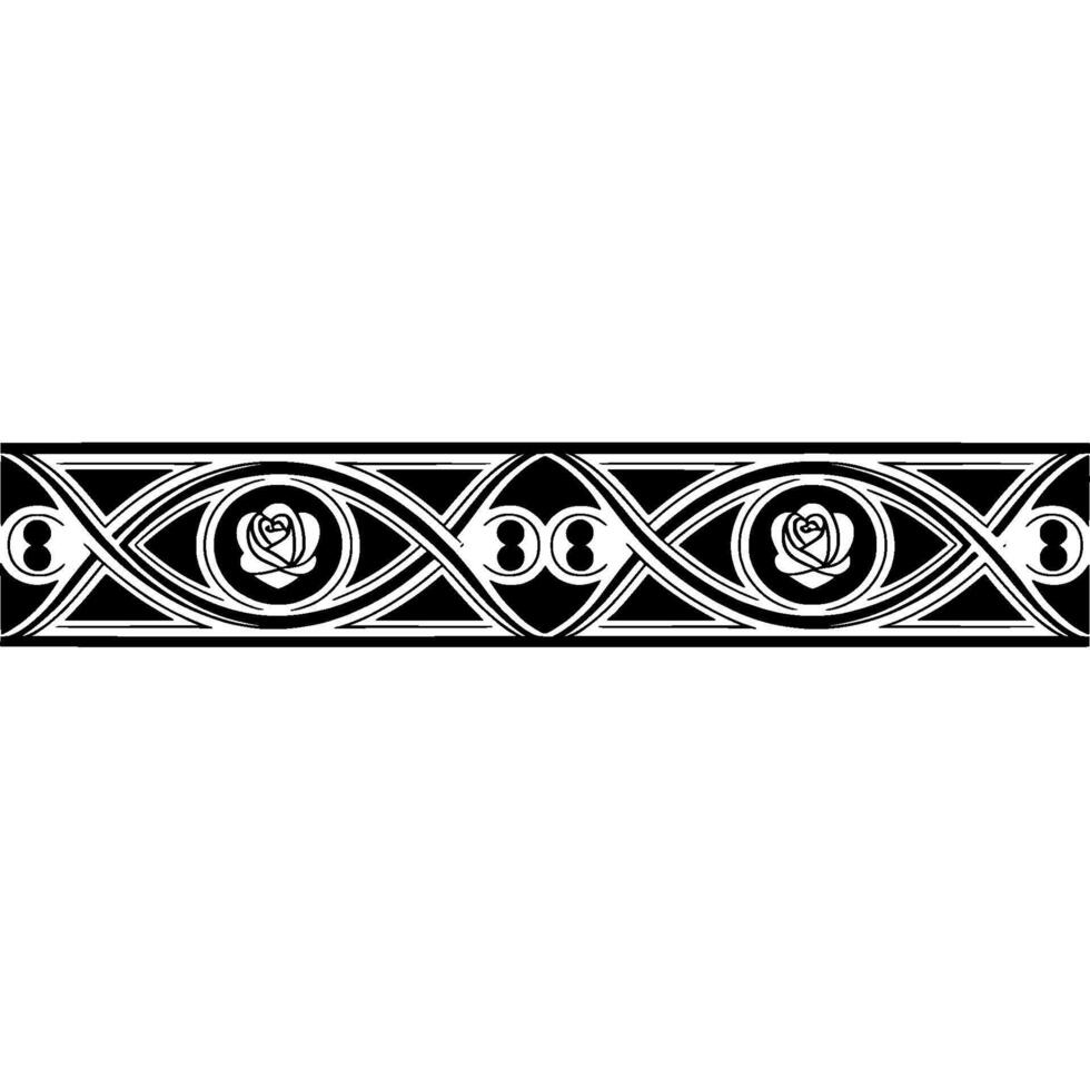 Art Nouveau Rose Border, Elegant Black White vector