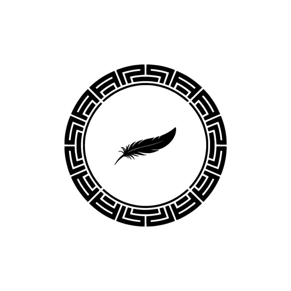 Circular Emblem Quill Ancient Motif, Minimalist vector