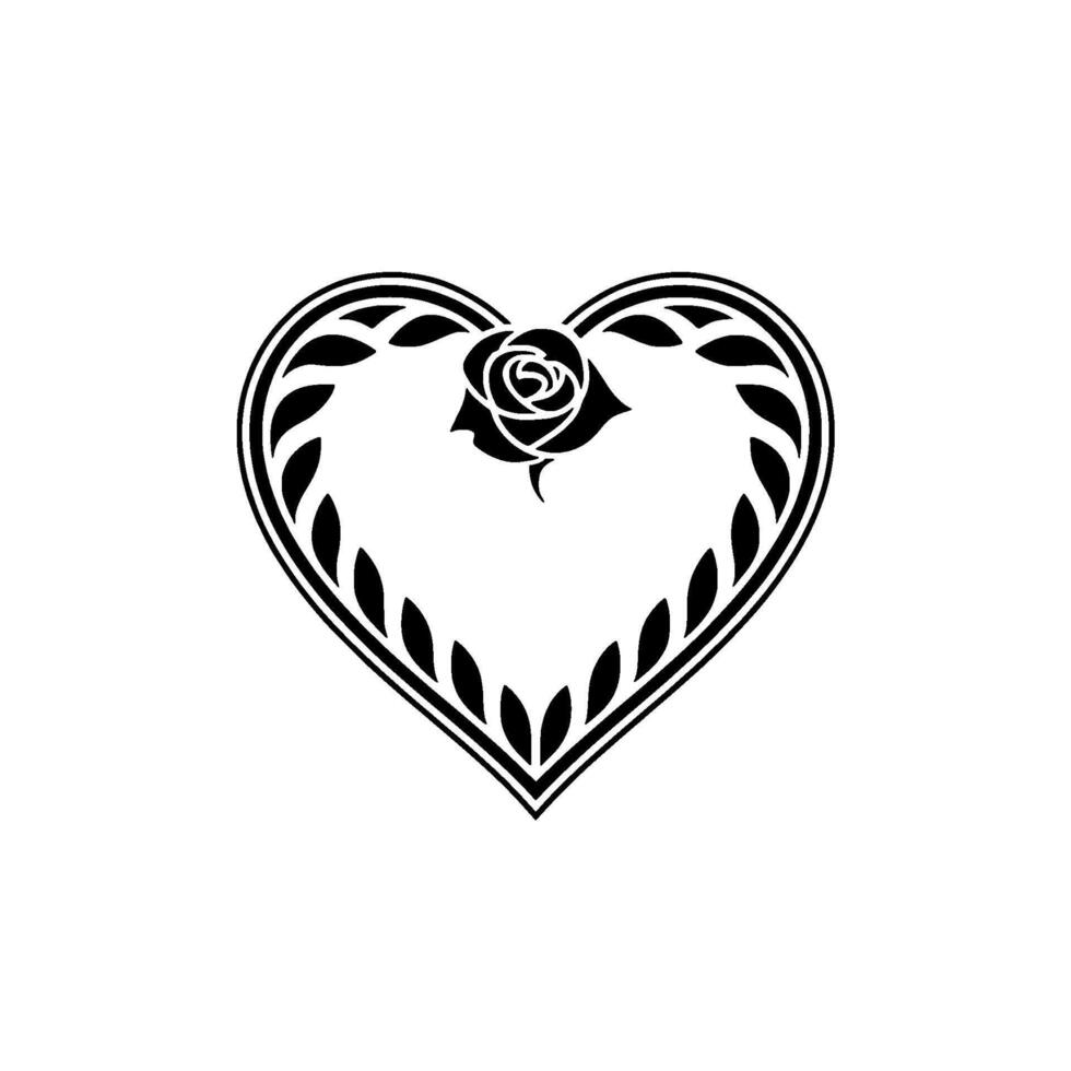 Elegant Rose Heart Emblem, Vintage Style, Romantic Symbol vector