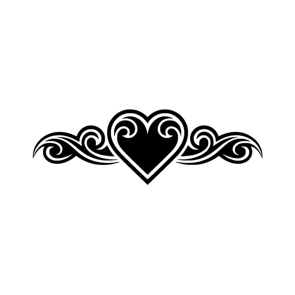 Tribal Heart Ornament, Intricate Black - Emblem vector