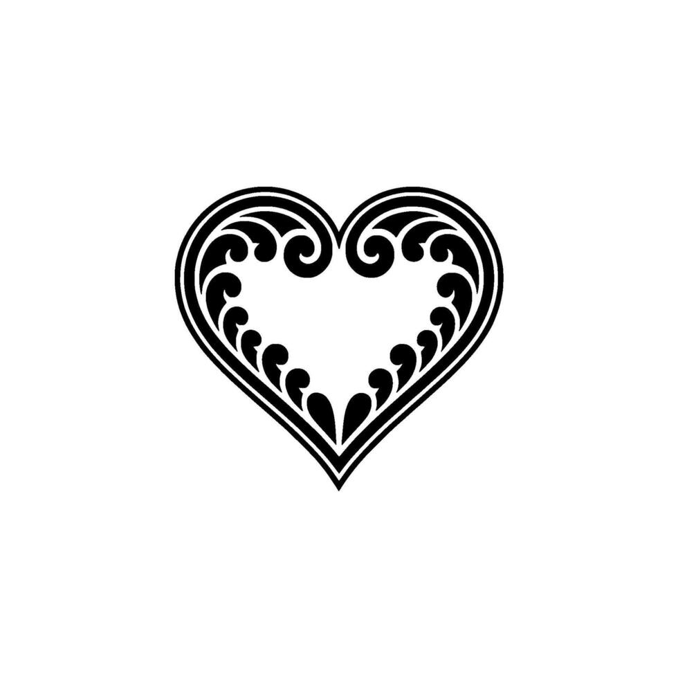 Intricate Black Heart Ornament, Elegant Floral - Swirls vector