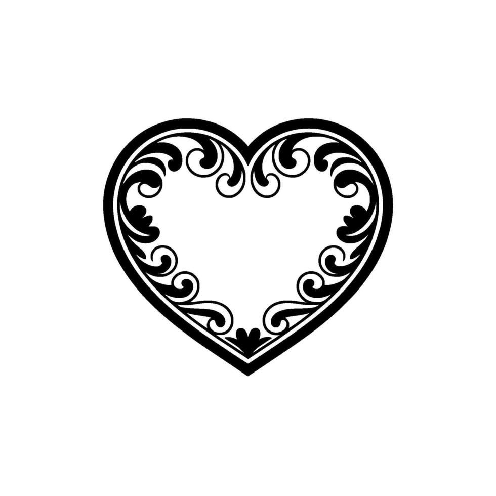 Intricate Black Heart Ornament, Vintage Floral - Swirls vector