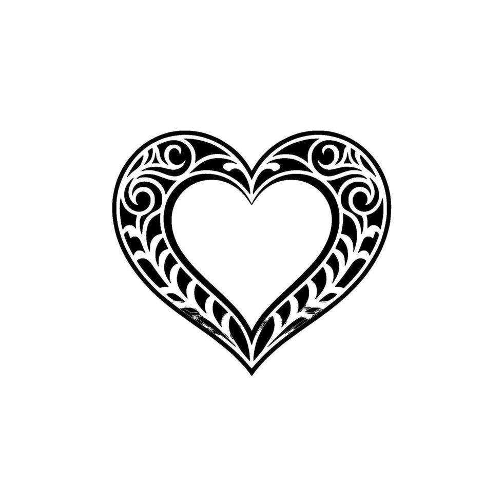 Intricate Tribal Heart, Black and White Ornamentation vector