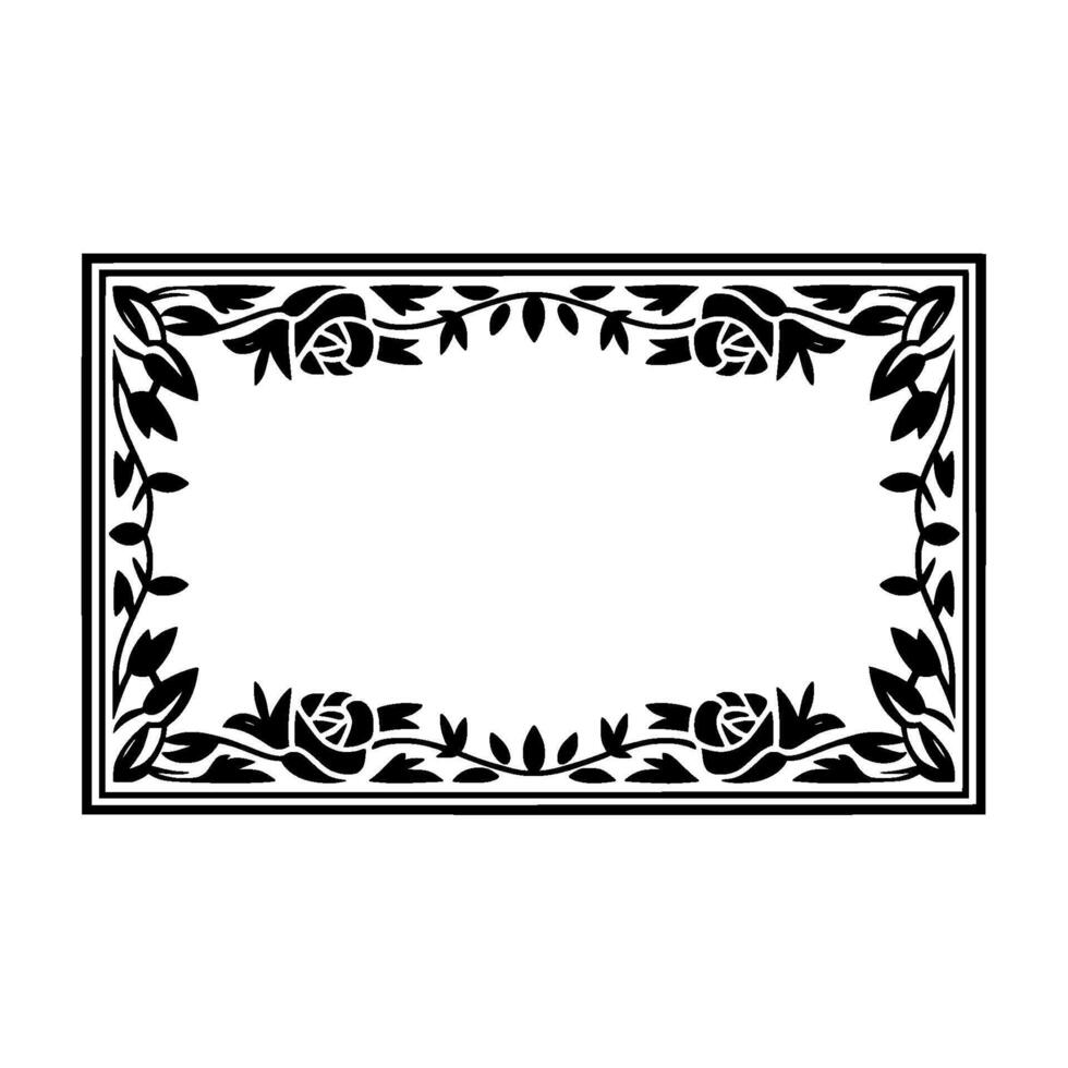 Elegant Black Floral Frame, Vintage - Roses - Botanical vector