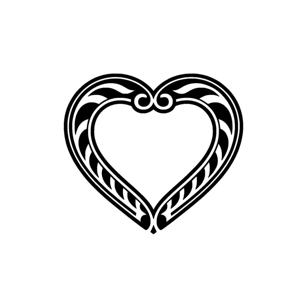 Art Deco Heart Ornament, Elegant Black White vector