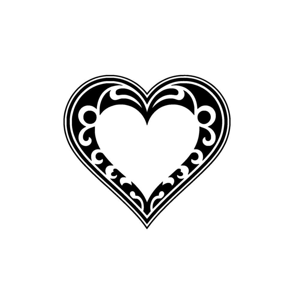 Tribal Heart Ornament, Intricate Black White vector