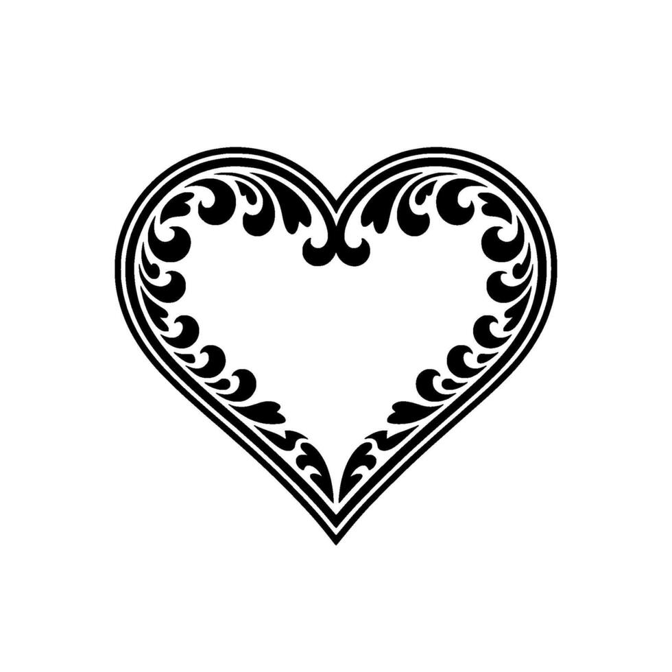 Intricate Black Heart Ornament, Vintage Floral - Elegant vector