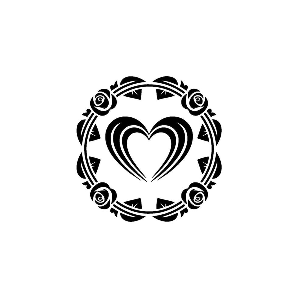 Intricate Floral Heart Emblem, Elegant vector