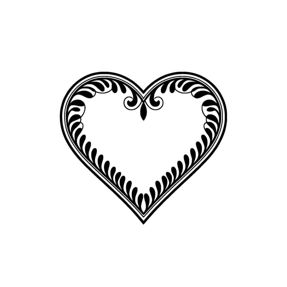 Intricate Black Heart Ornament, Vintage Floral - Scrollwork vector