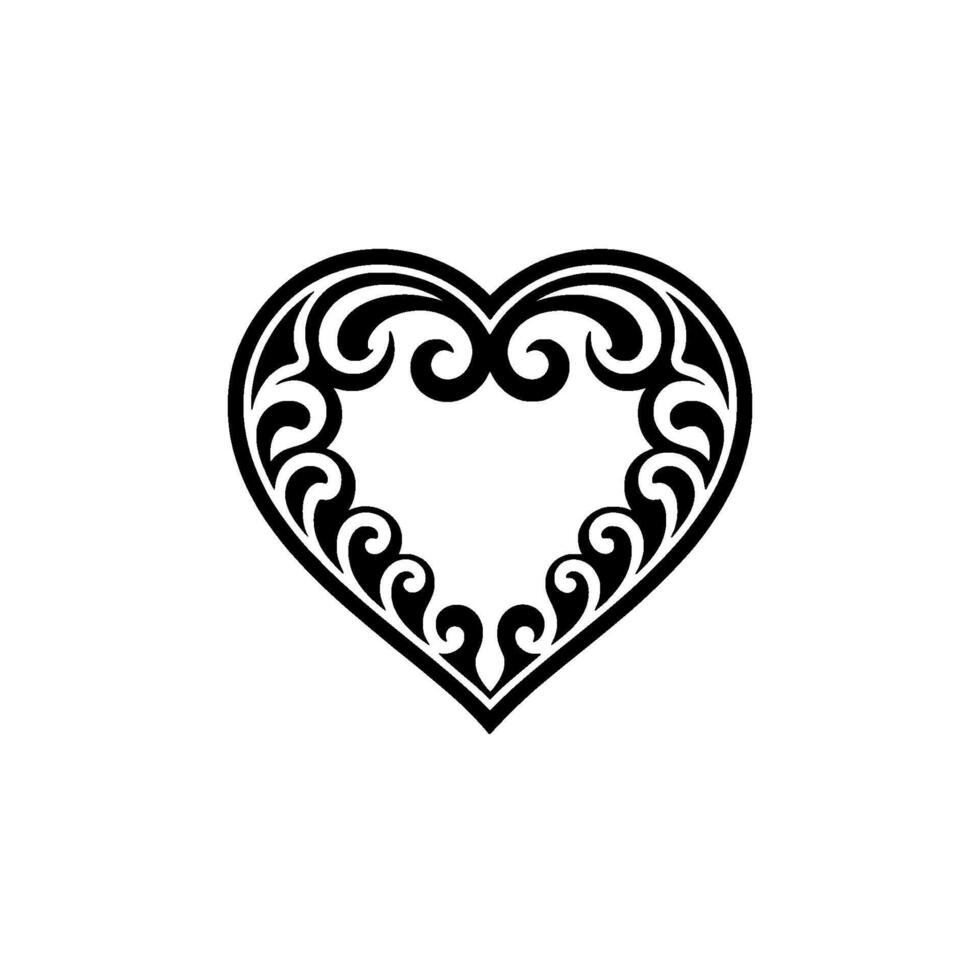 Intricate Tribal Heart Ornament, Black White - Swirls vector