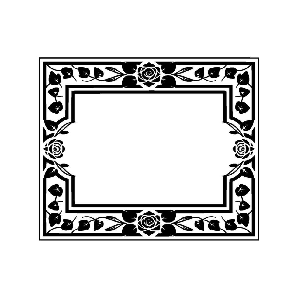 Elegant Black Floral Frame, Vintage, Rose - Botanical vector