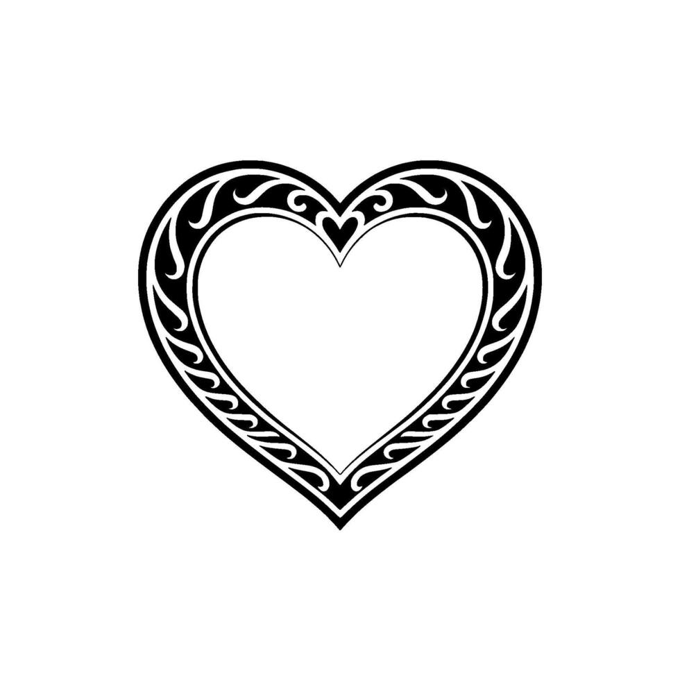 Tribal Heart Ornament, Intricate Black White, Decorative vector
