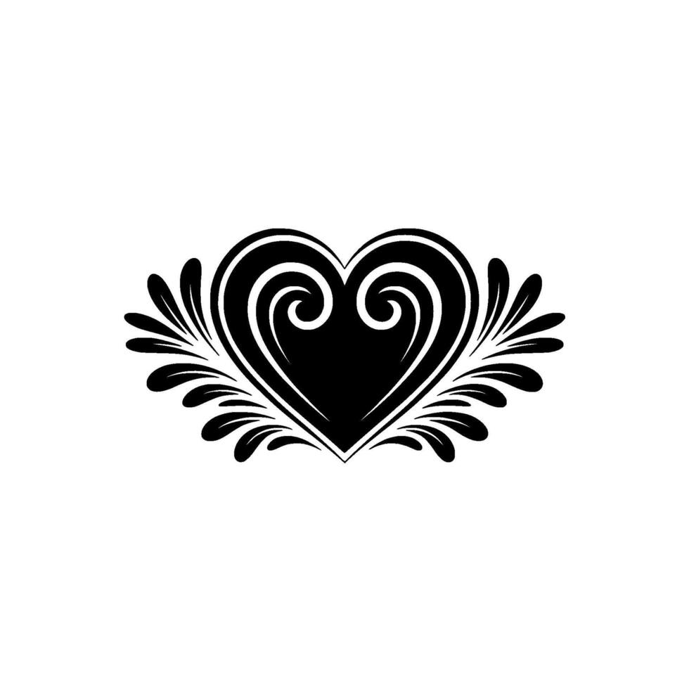 Elegant Black Heart Ornament, Intricate Floral, Swirl vector