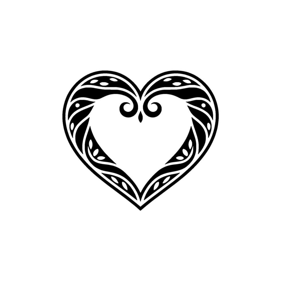 Intricate Tribal Heart Ornament, Black White, Lineart vector