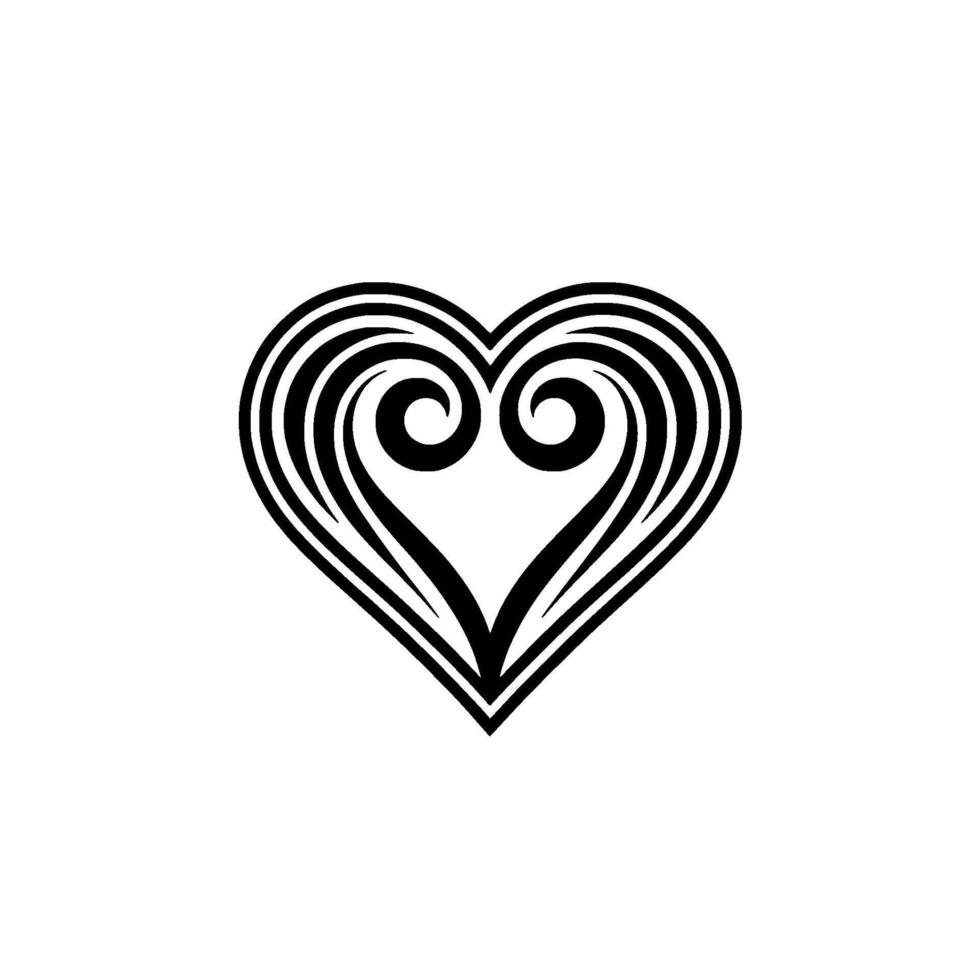 Intricate Swirl Heart - Elegant Black White Emblem vector