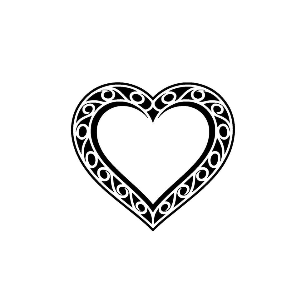 Tribal Heart Ornament, Intricate Black, Pattern vector