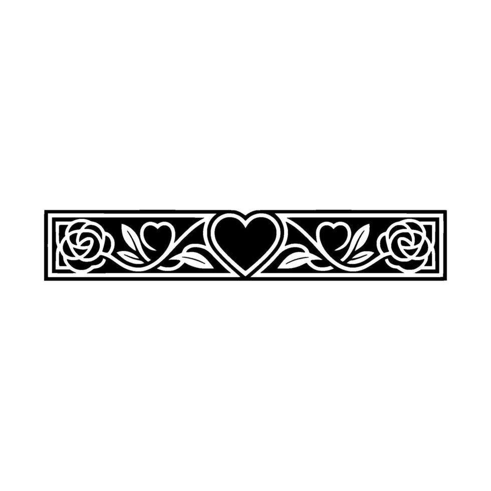 Elegant Black and White Floral Border with Heart Motif vector