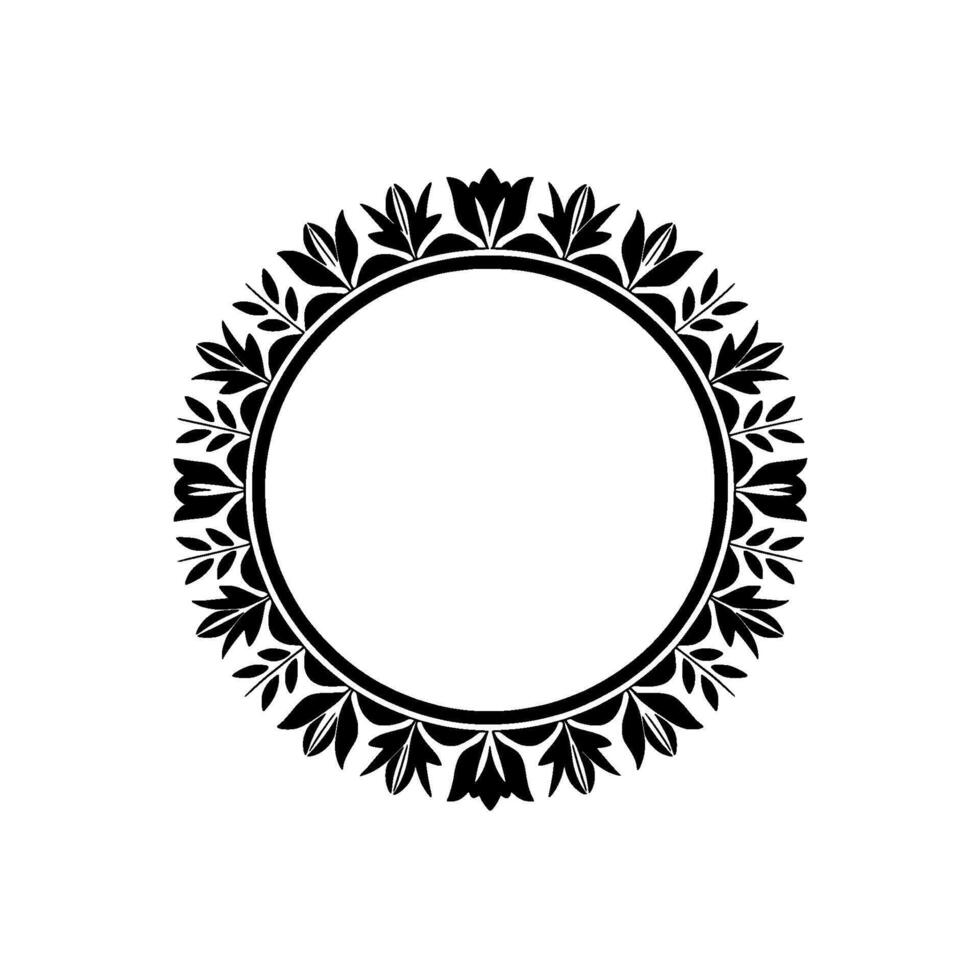 Elegant Botanical Circle Frame, Vintage Style - Monochromatic vector