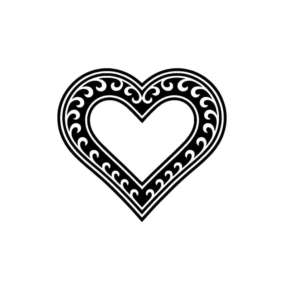 Intricate Black Heart Ornament, Vintage Style - Contour vector