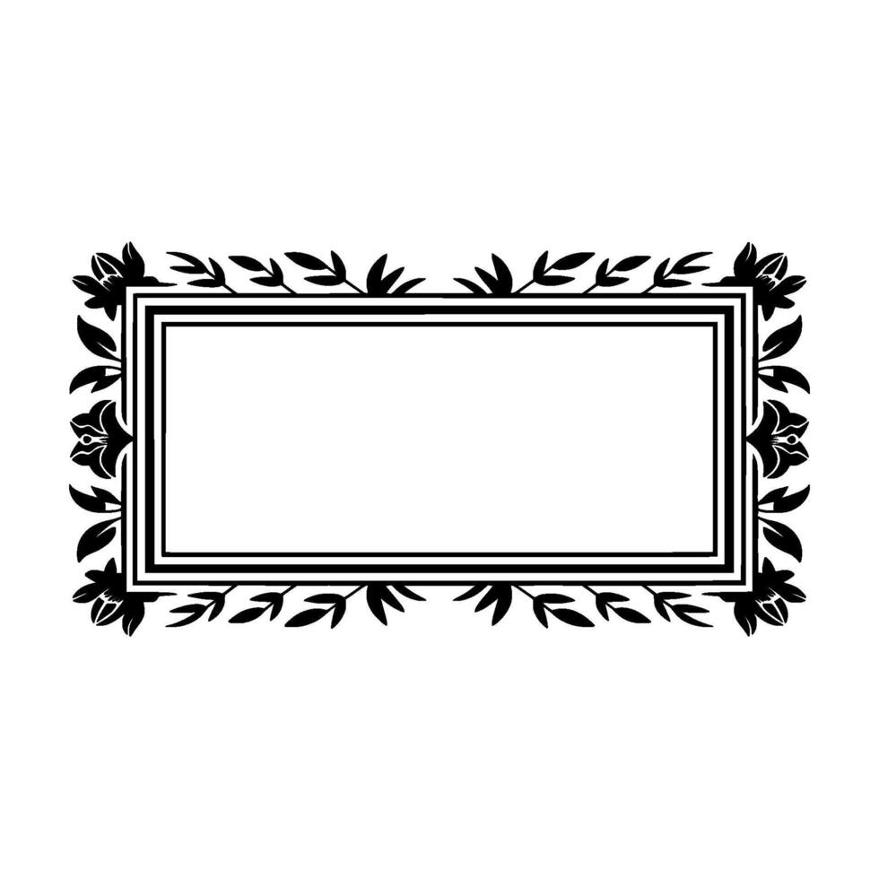 Elegant Black Frame, Botanical Ornamentation, Vintage - Border vector