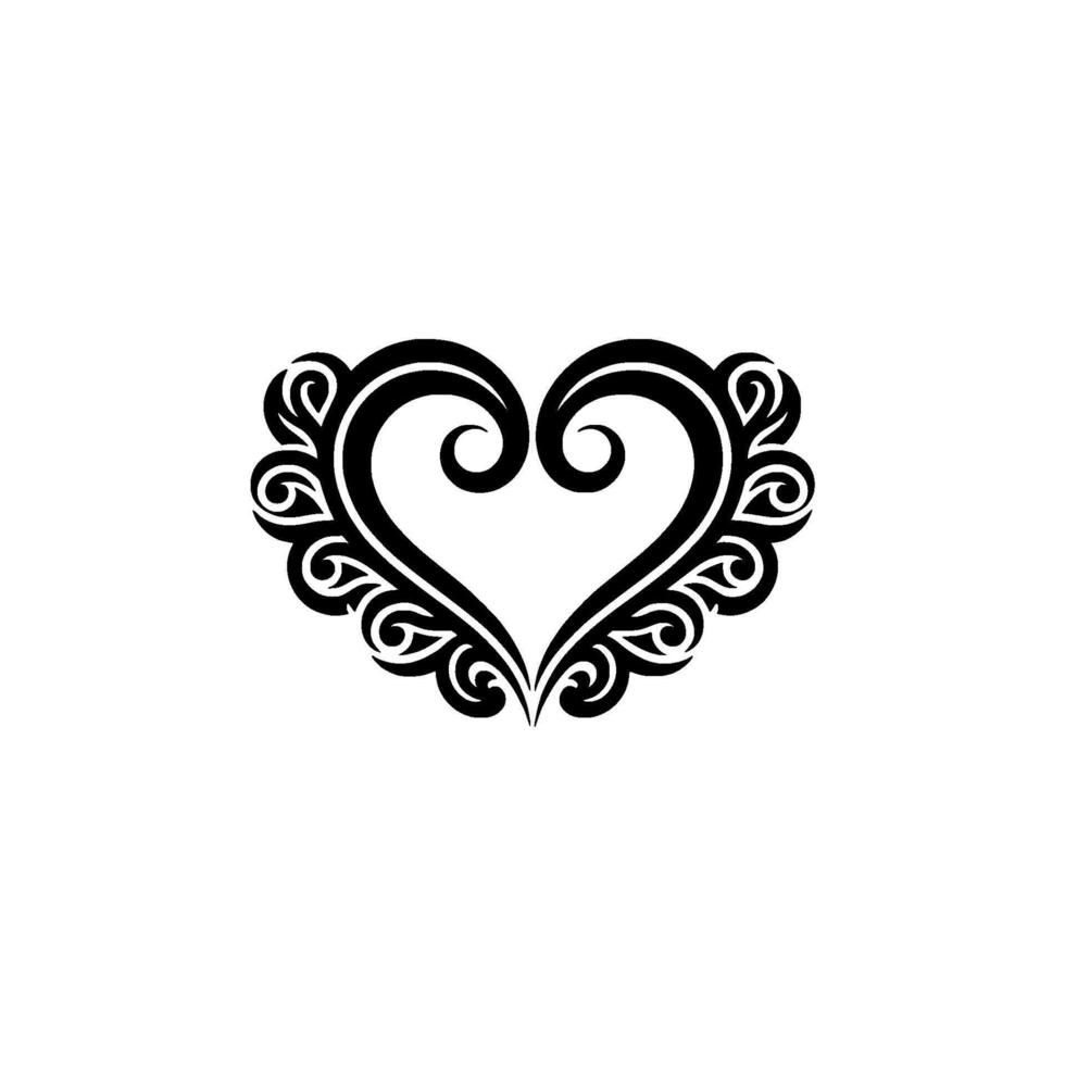 Intricate Tribal Heart, Elegant Black - Ornamental vector