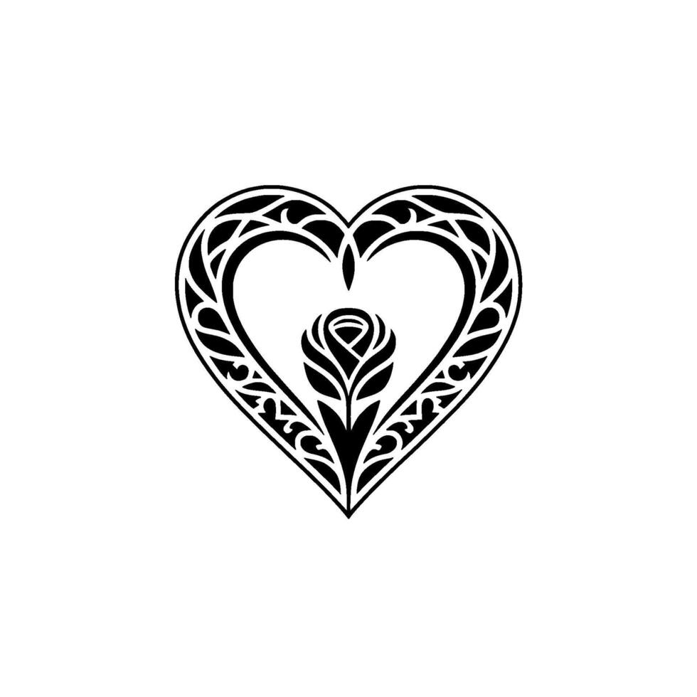 Intricate Heart Rose Emblem, Tribal Style vector