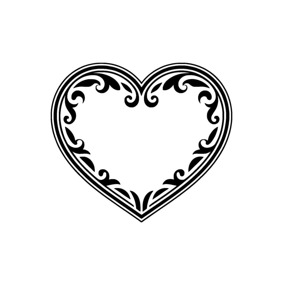 Intricate Black Heart Ornament, Vintage Elegance - Lineart vector