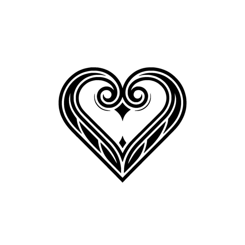Intricate Black Heart Ornament, Vintage Style - Tribal vector