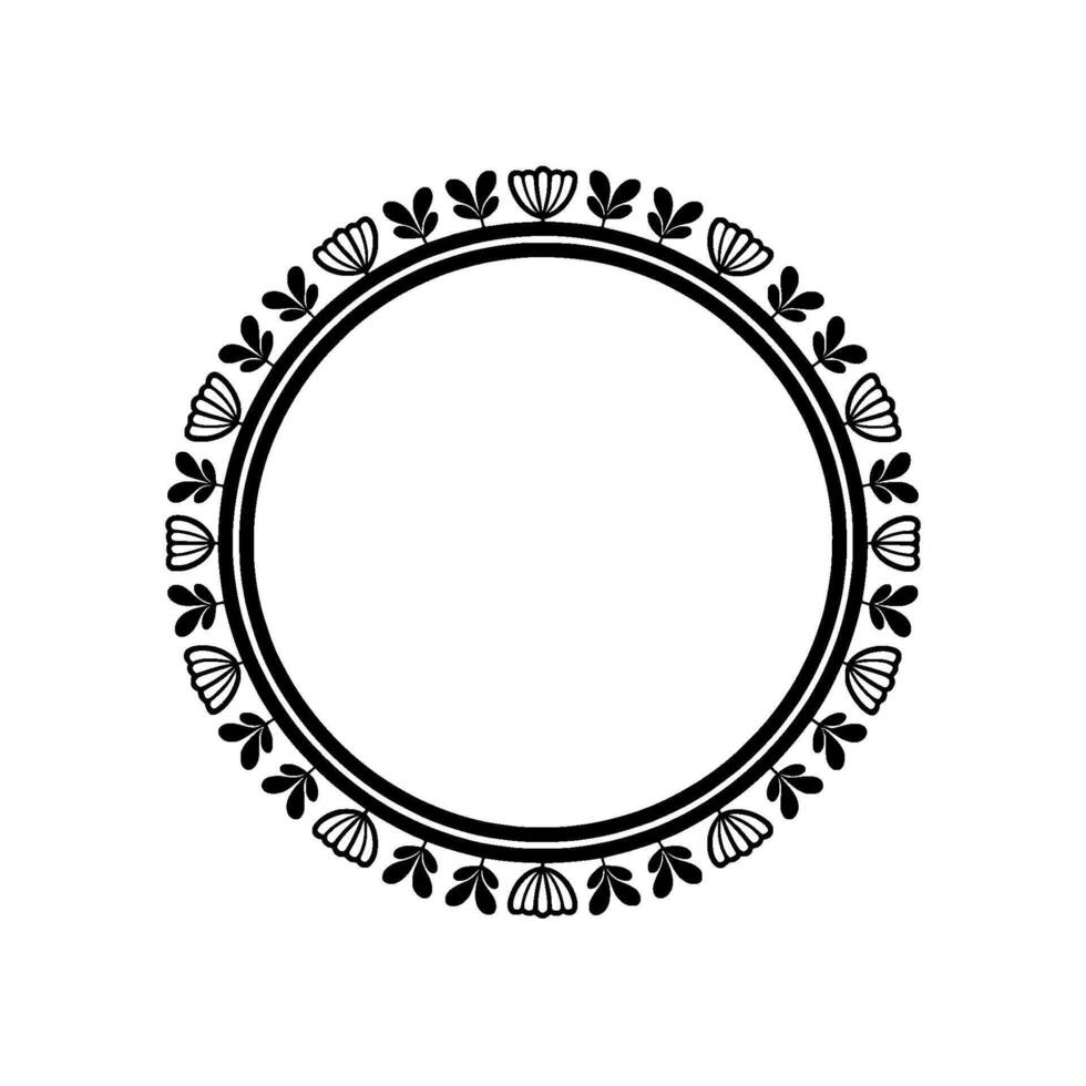 Elegant Floral Circle Frame, Minimalist - Outline vector