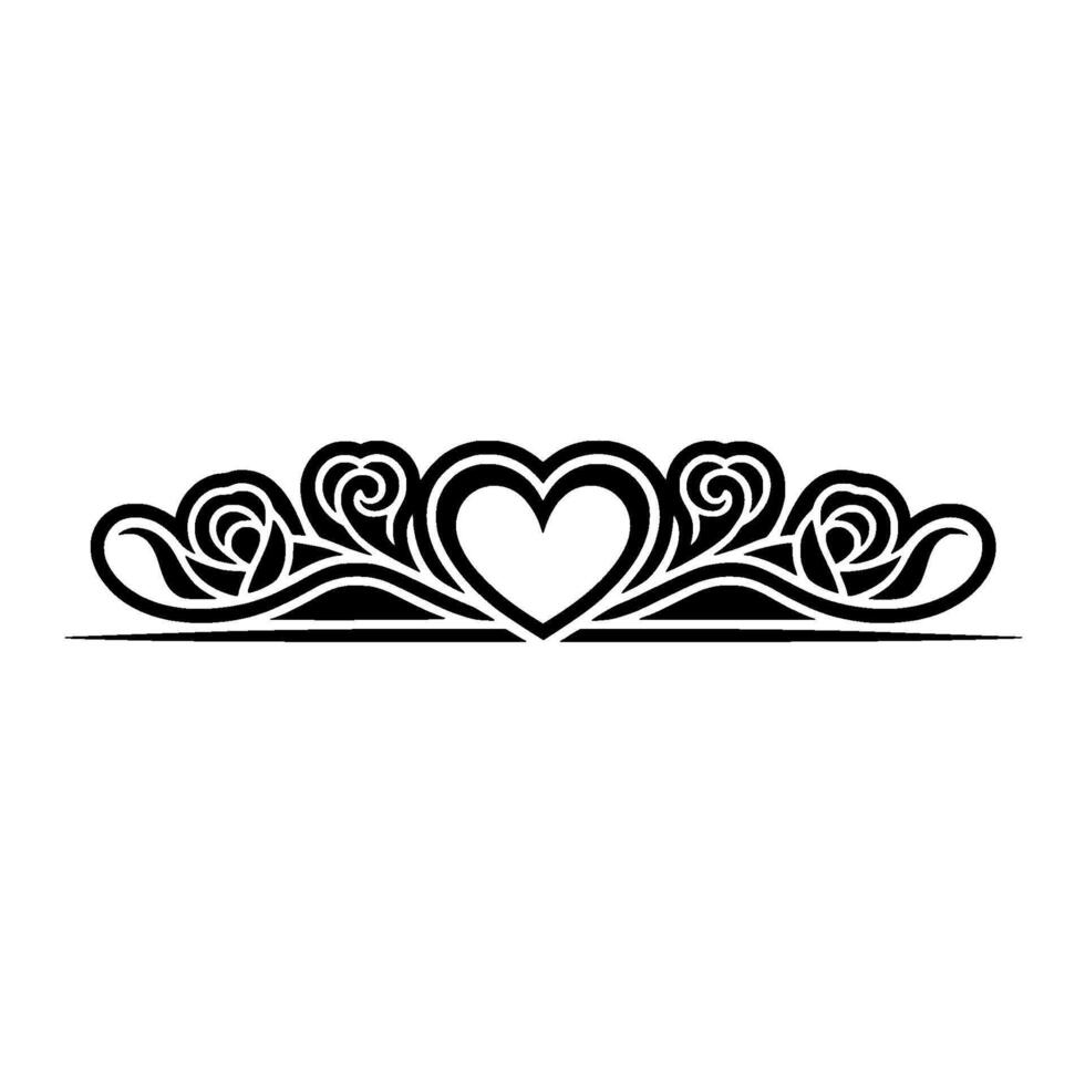 Elegant Black Floral Border, Romantic Element - Heart vector