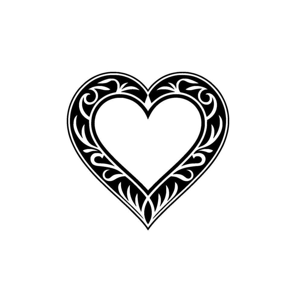 Intricate Black Heart Ornament, Elegant Tribal - Floral vector