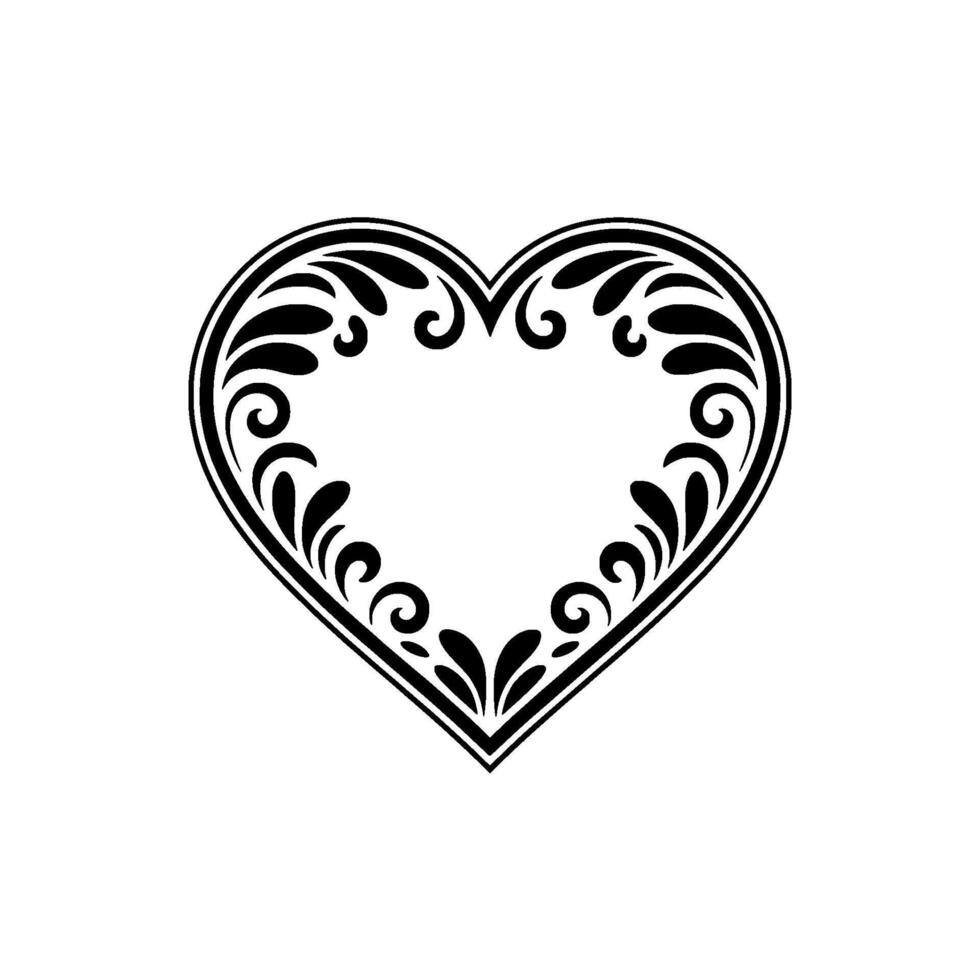 Intricate Black Heart Ornament, Elegant Floral - Frame vector