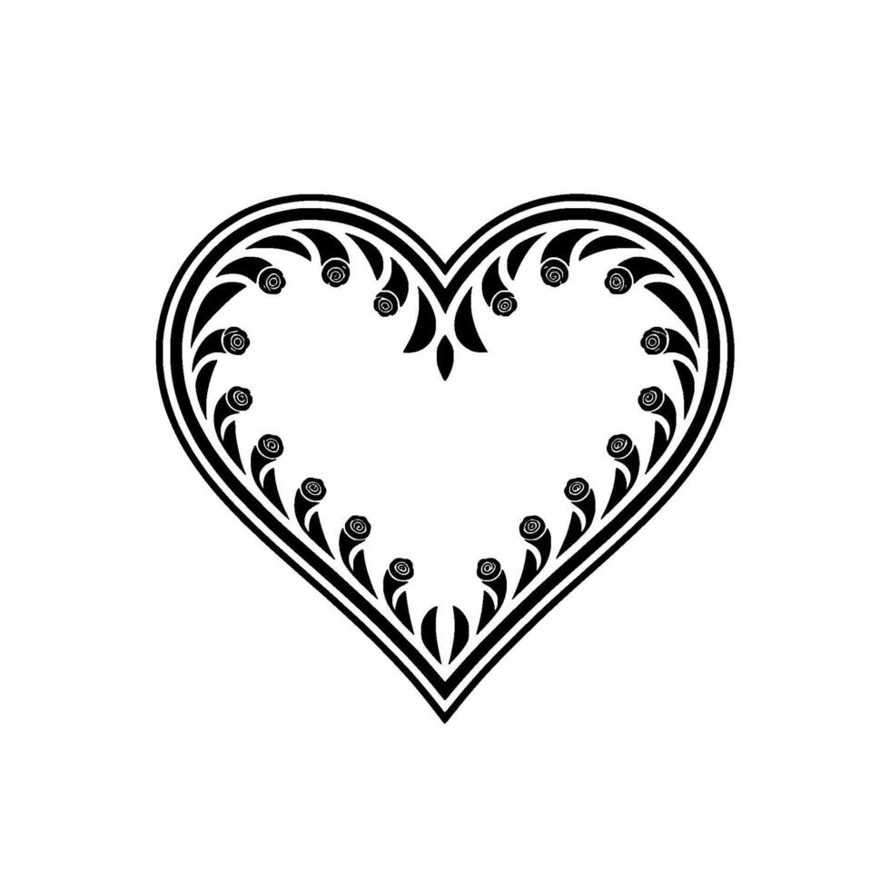 Intricate Floral Heart Ornament, Vintage Style - Lineart vector