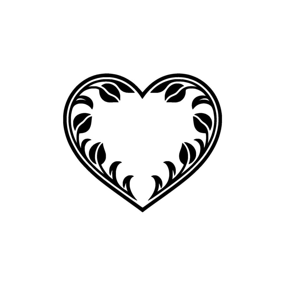 Elegant Floral Heart Emblem, Vintage Style - Lineart vector