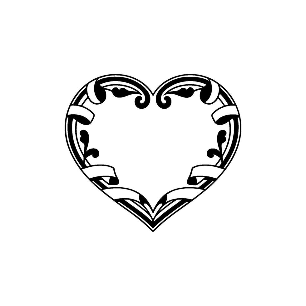 Elegant Black White Heart Frame with Ribbon Detail vector